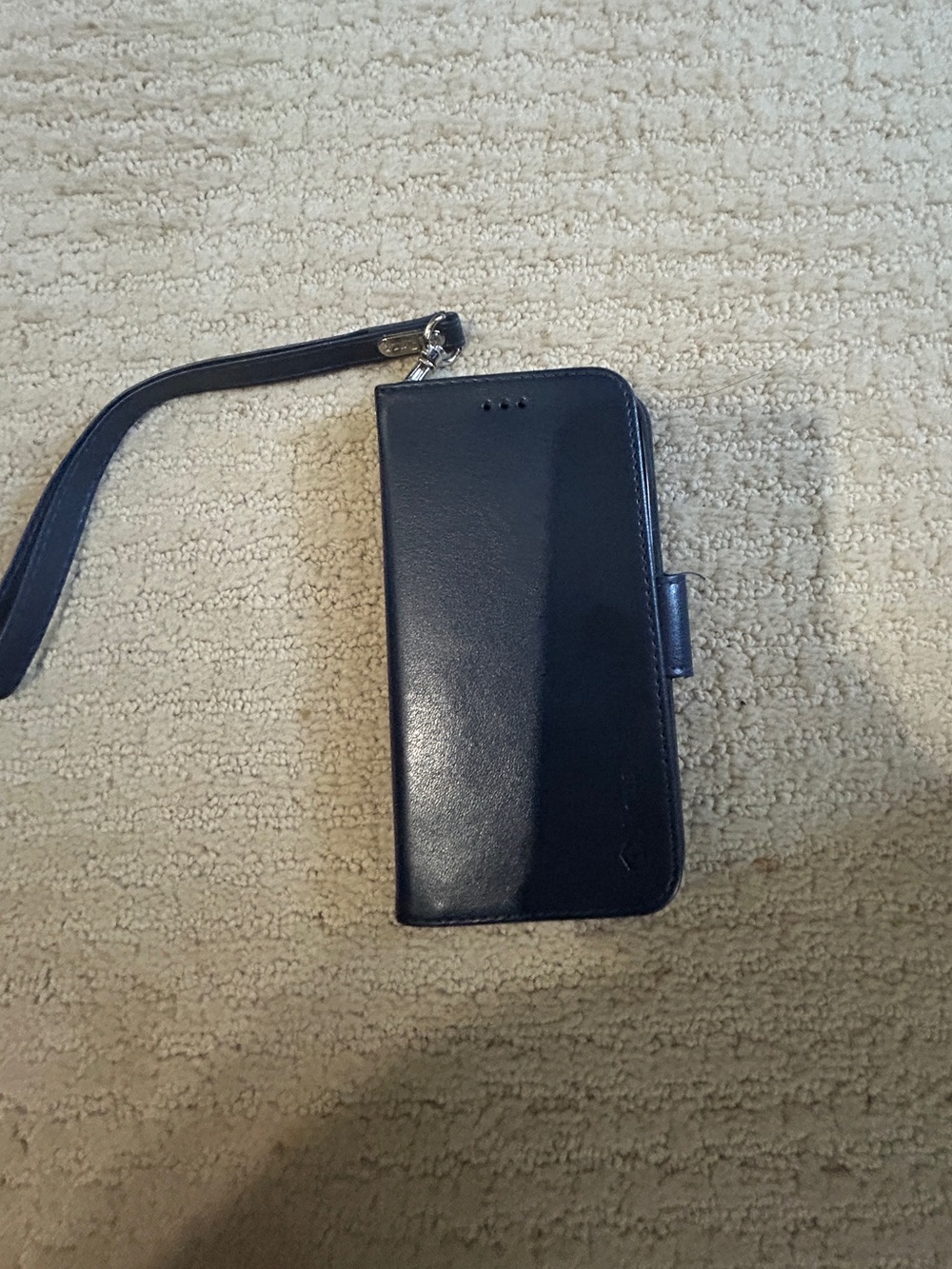 Leather Folio Phone Case with Wrist Strap - blue